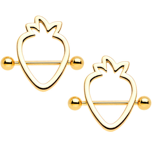 14G 3/4 Gold Tone Hollow Strawberry Nipple Shield Set