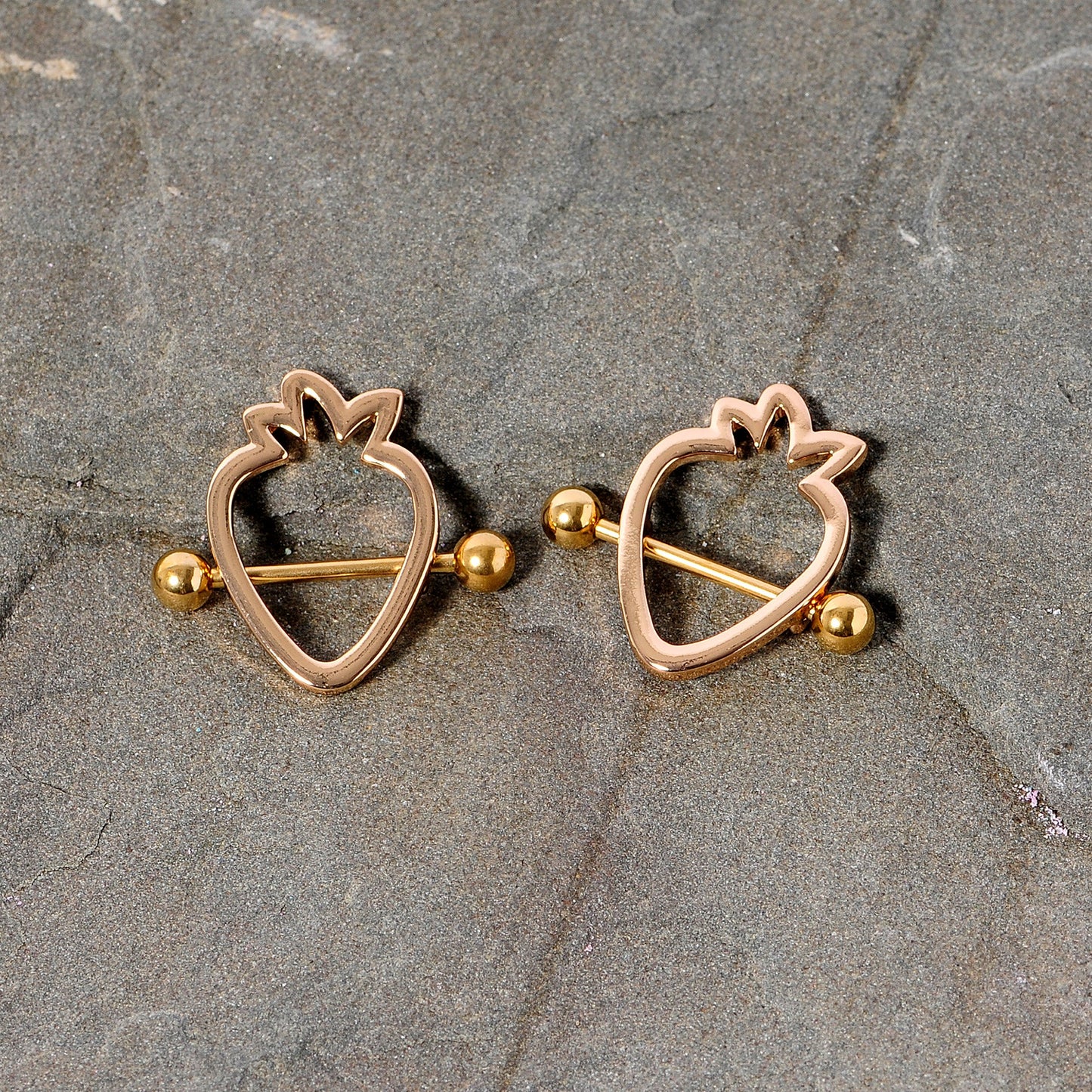 14G 3/4 Gold Tone Hollow Strawberry Nipple Shield Set
