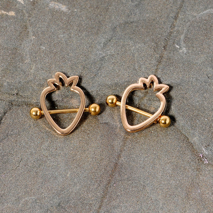 14G 3/4 Gold Tone Hollow Strawberry Nipple Shield Set