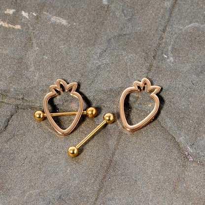 14G 3/4 Gold Tone Hollow Strawberry Nipple Shield Set