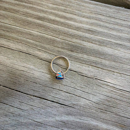 16G 3/8 Black Gem Pink Teal Nautical Sailboat Hinged Segment Ring