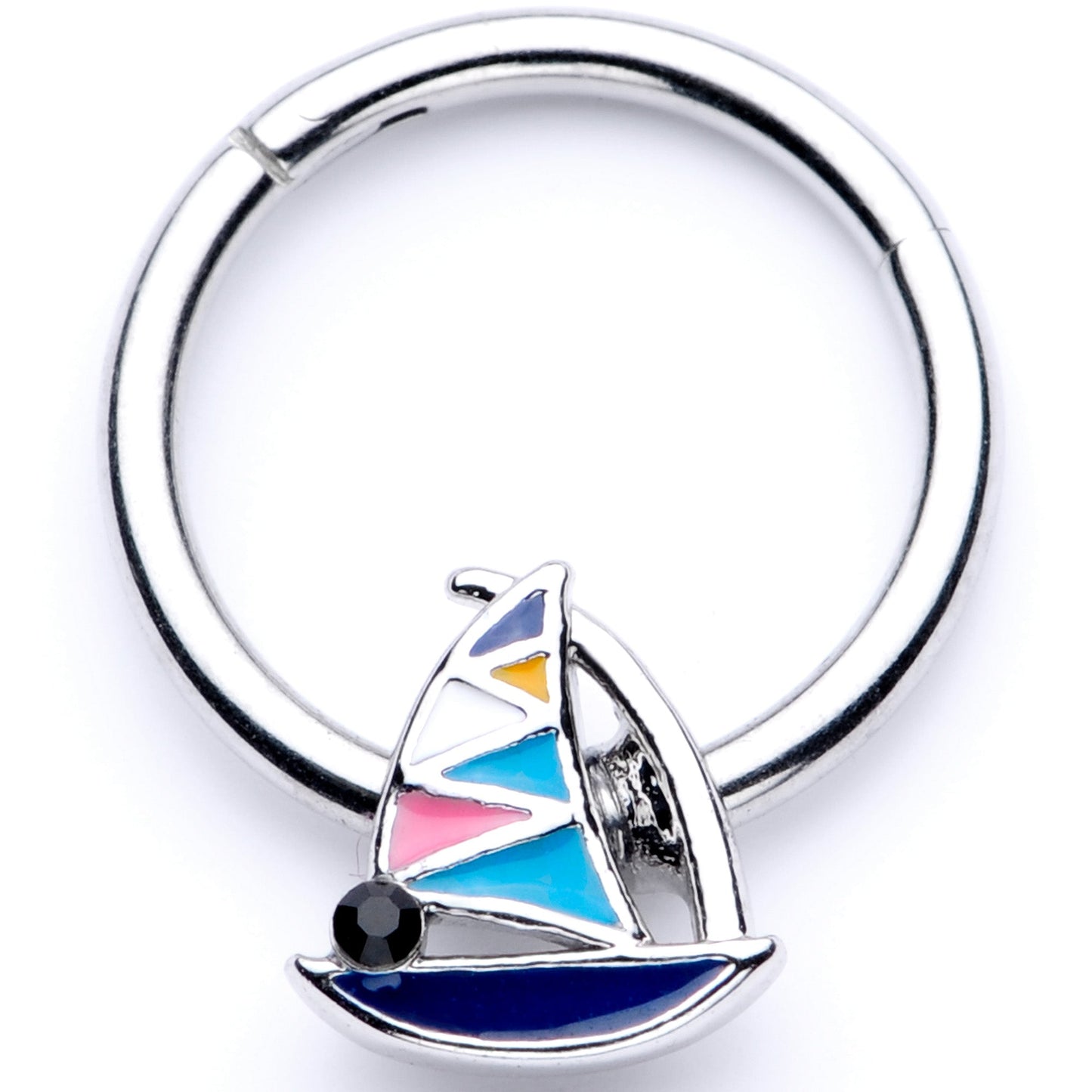 16G 3/8 Black Gem Pink Teal Nautical Sailboat Hinged Segment Ring