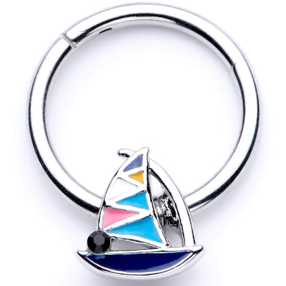 16G 3/8 Black Gem Pink Teal Nautical Sailboat Hinged Segment Ring