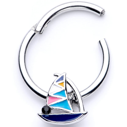 16G 3/8 Black Gem Pink Teal Nautical Sailboat Hinged Segment Ring
