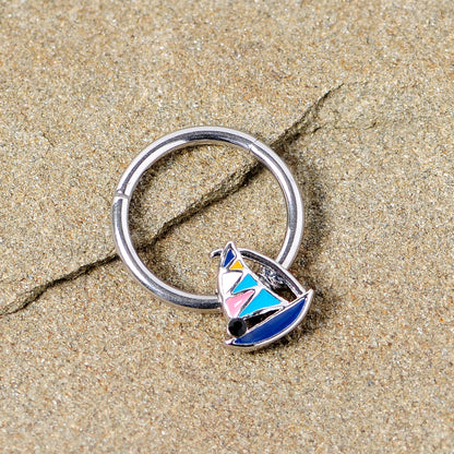 16G 3/8 Black Gem Pink Teal Nautical Sailboat Hinged Segment Ring