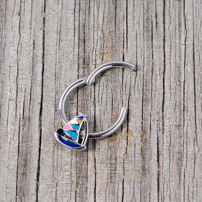 16G 3/8 Black Gem Pink Teal Nautical Sailboat Hinged Segment Ring