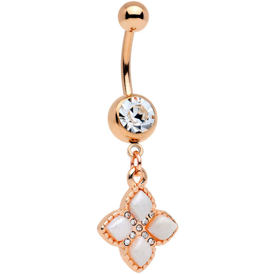Clear Gem Rose Gold Tone Royal Renaissance Dangle Belly Ring