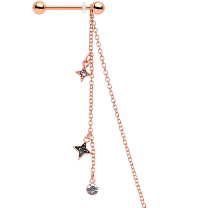 14G 9/16 Black Gem Rose Gold Tone Moon Dangle Nipple Chain