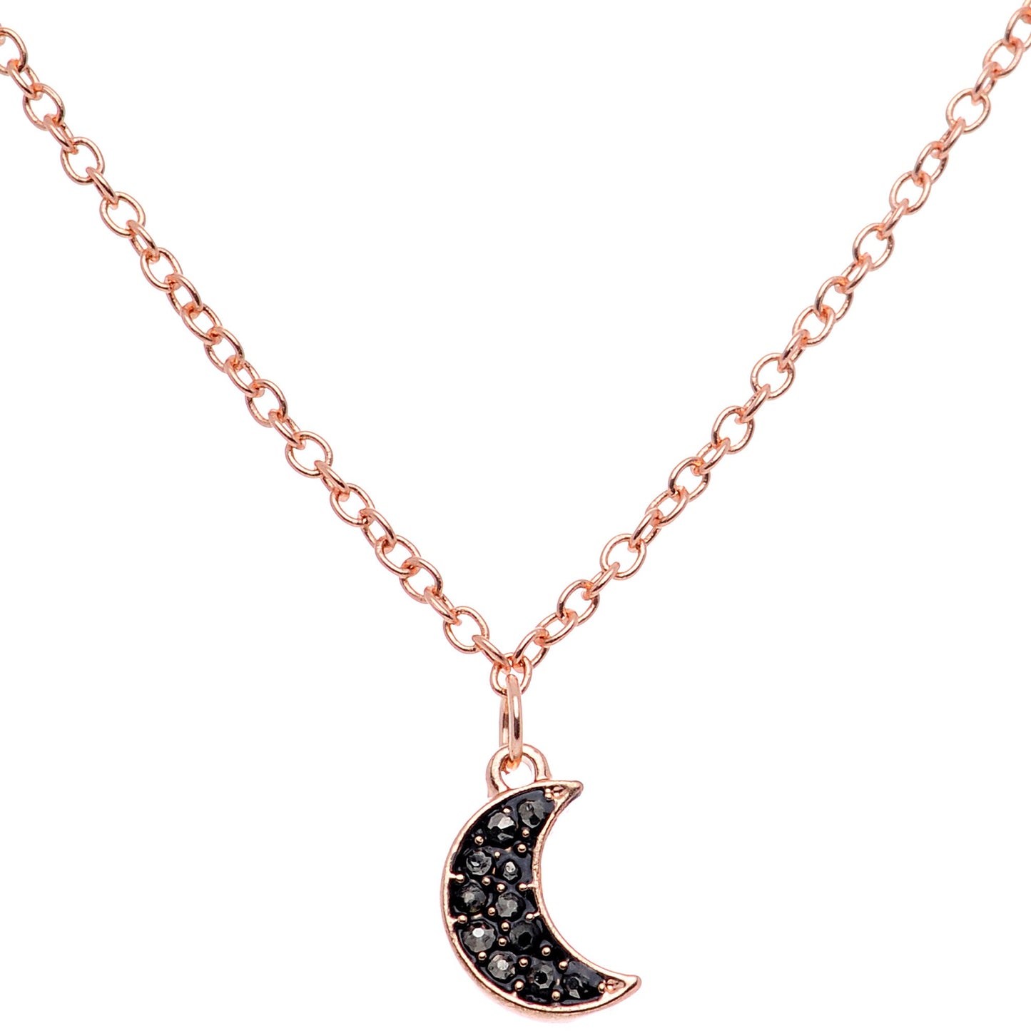 14G 9/16 Black Gem Rose Gold Tone Moon Dangle Nipple Chain
