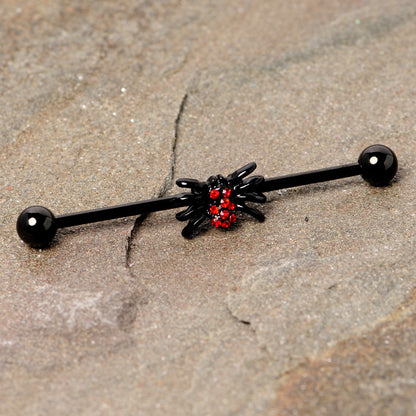 14G Red Gem Black Spider Halloween Industrial Barbell 38mm