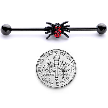 14G Red Gem Black Spider Halloween Industrial Barbell 38mm