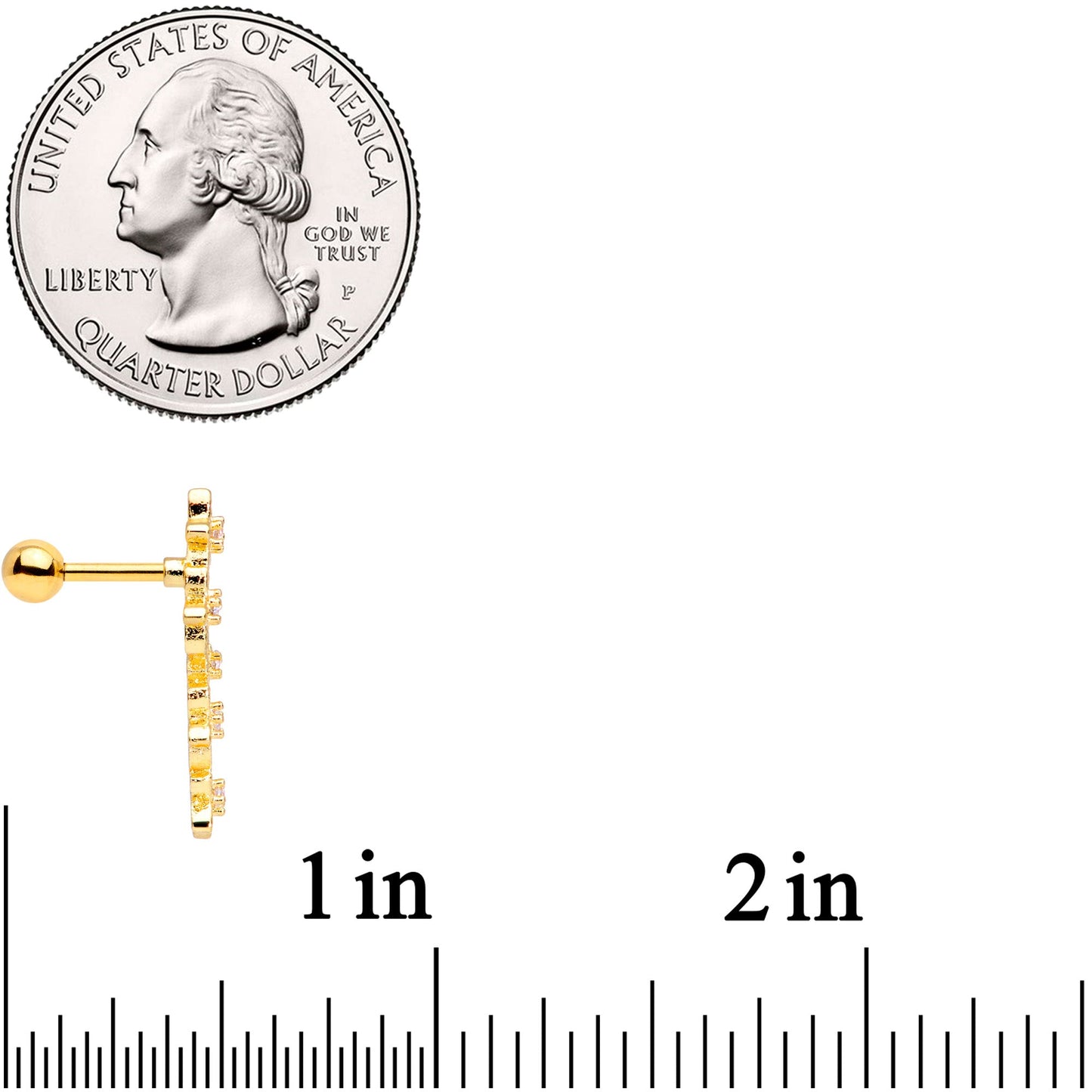 16G 1/4 Clear CZ Gem Gold Tone Fancy Flower Cartilage Tragus