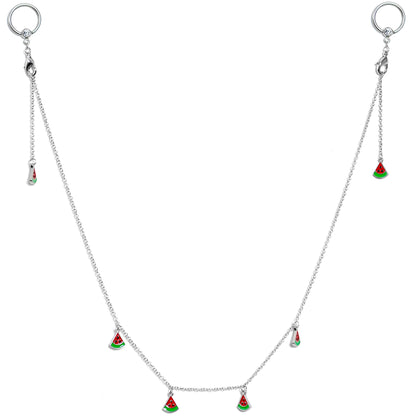 14G 9/16 Clear Gem Watermelon Captive Ring Dangle Nipple Chain