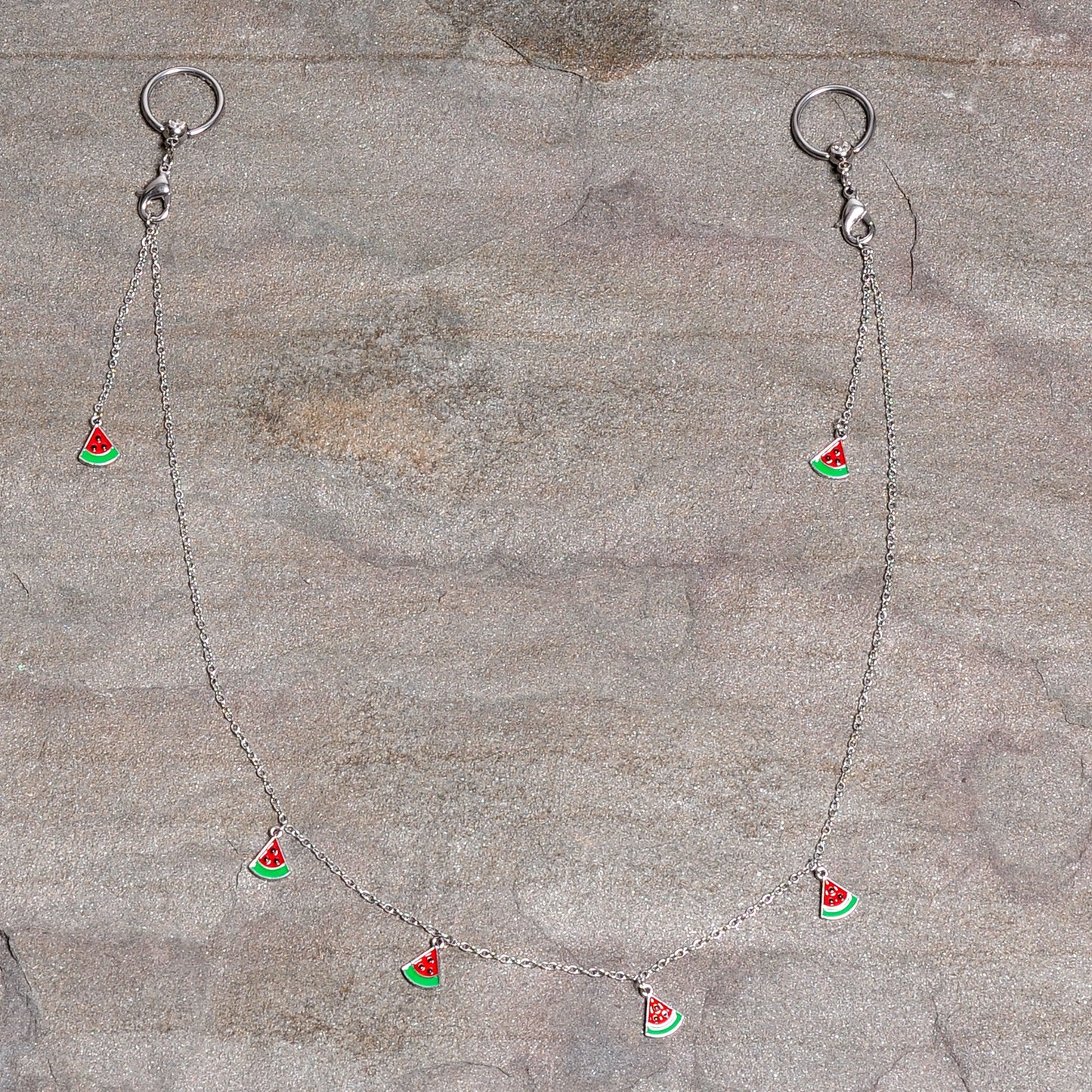 14G 9/16 Clear Gem Watermelon Captive Ring Dangle Nipple Chain