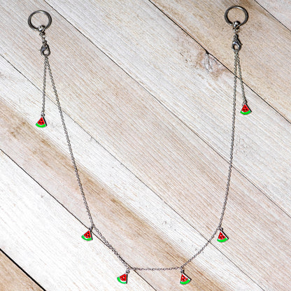 14G 9/16 Clear Gem Watermelon Captive Ring Dangle Nipple Chain