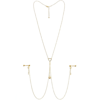 14G 5/8 Aurora Gem Gold Tone Sun Heart Star Nipple Chain Necklace