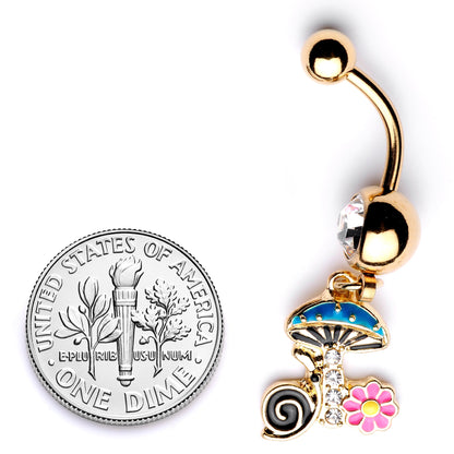 Clear Gem Gold Tone Snail Flower Magic Mushroom Dangle Belly Ring