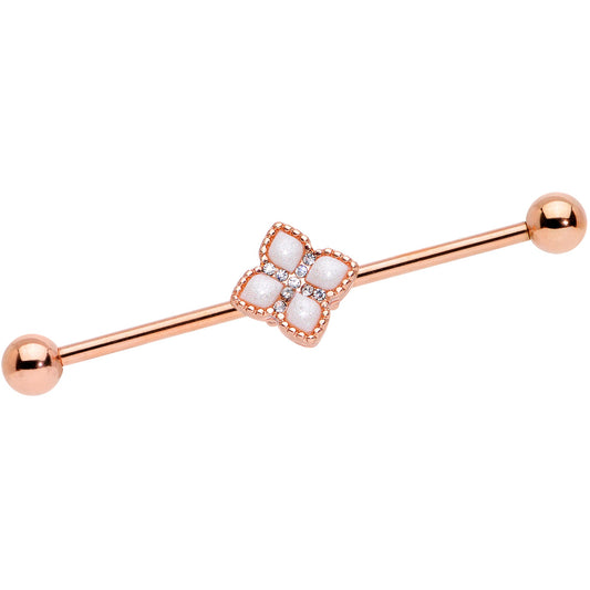 14G Clear Gem Rose Gold Tone Renaissance Industrial Barbell 38mm