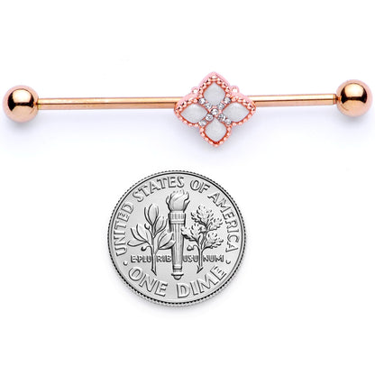 14G Clear Gem Rose Gold Tone Renaissance Industrial Barbell 38mm