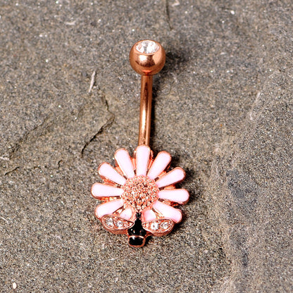 Clear Gem Rose Gold Tone Pink Daisy Bee Belly Ring