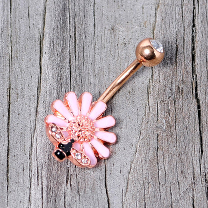 Clear Gem Rose Gold Tone Pink Daisy Bee Belly Ring