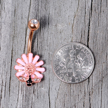 Clear Gem Rose Gold Tone Pink Daisy Bee Belly Ring