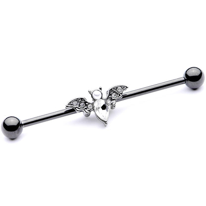 14G Clear Gem Black Bat Halloween Industrial Barbell 38mm