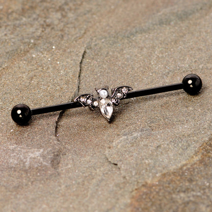 14G Clear Gem Black Bat Halloween Industrial Barbell 38mm