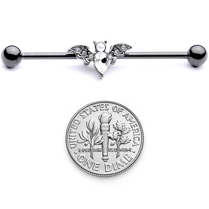14G Clear Gem Black Bat Halloween Industrial Barbell 38mm