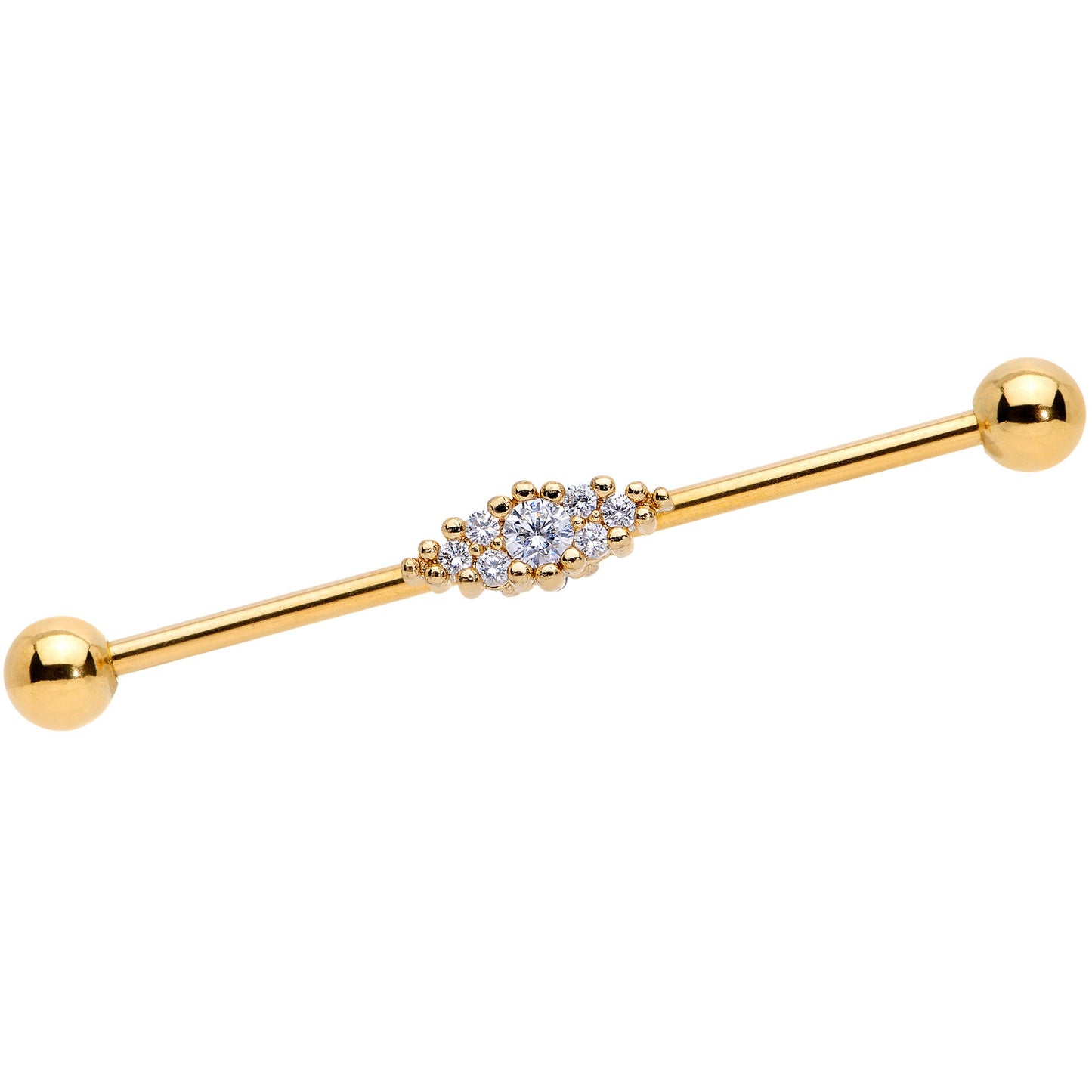 14G Clear CZ Gem Gold Tone Texture Industrial Barbell 38mm