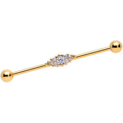 14G Clear CZ Gem Gold Tone Texture Industrial Barbell 38mm