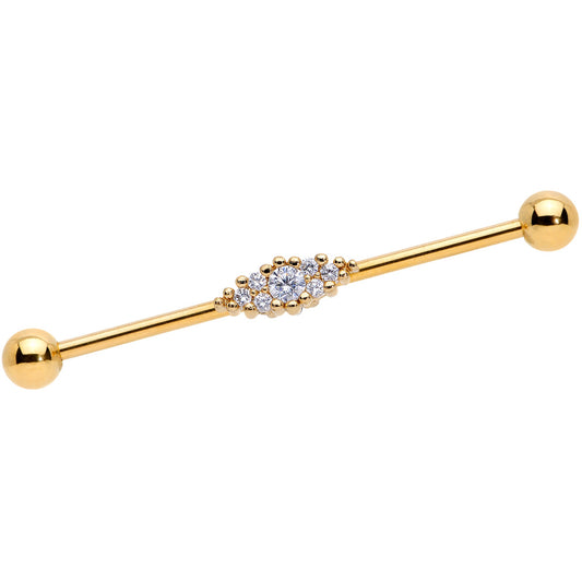 14G Clear CZ Gem Gold Tone Texture Industrial Barbell 38mm