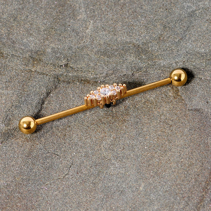 14G Clear CZ Gem Gold Tone Texture Industrial Barbell 38mm