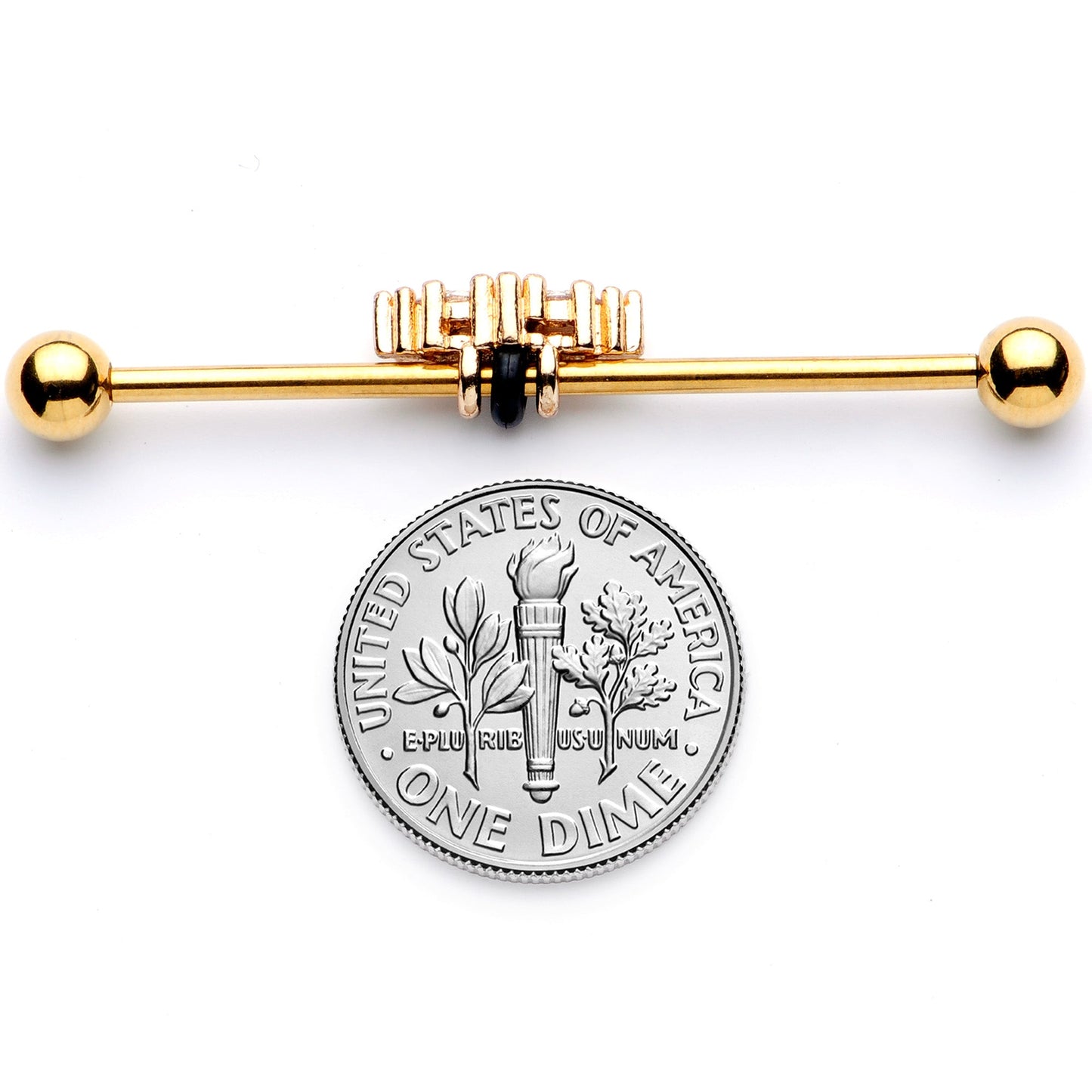 14G Clear CZ Gem Gold Tone Texture Industrial Barbell 38mm