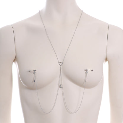 14G 5/8 Clear Gem Moon Heart Star Nipple Chain Necklace
