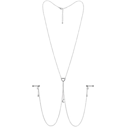 14G 5/8 Clear Gem Moon Heart Star Nipple Chain Necklace