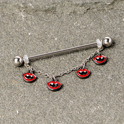 14G Monster Fang Halloween Chain Dangle Industrial Barbell 38mm