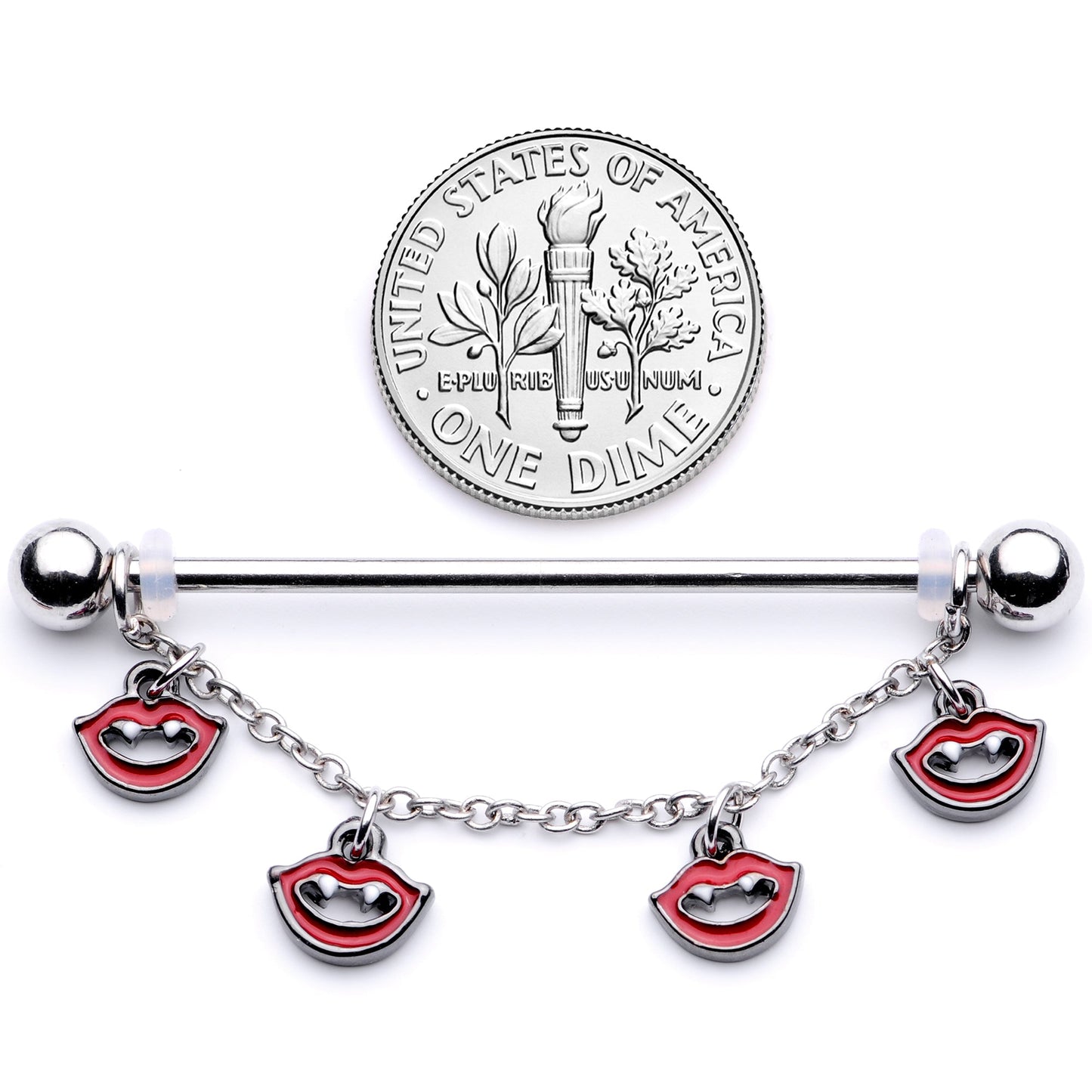 14G Monster Fang Halloween Chain Dangle Industrial Barbell 38mm