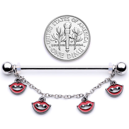 14G Monster Fang Halloween Chain Dangle Industrial Barbell 38mm