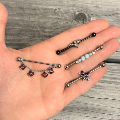 14G Monster Fang Halloween Chain Dangle Industrial Barbell 38mm