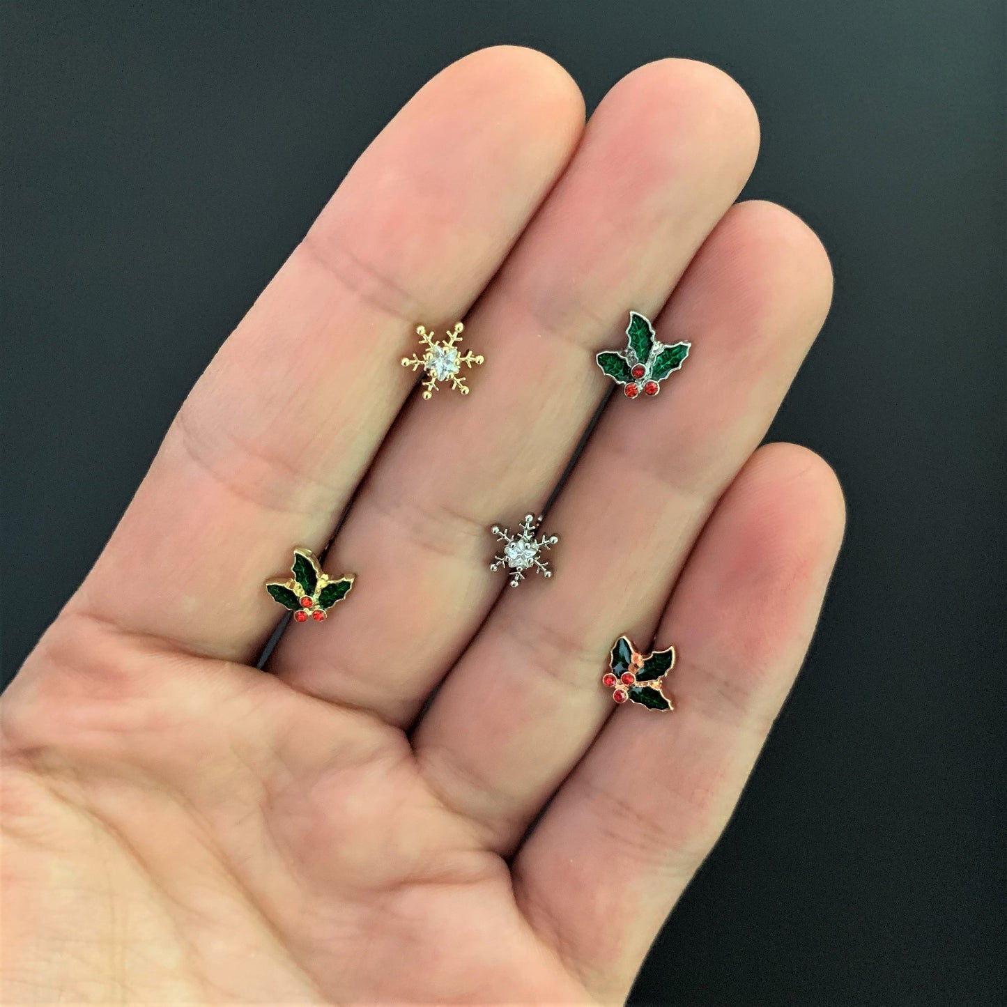 16G 1/4 Clear Gem Gold Tone Winter Snowflake Cartilage Tragus