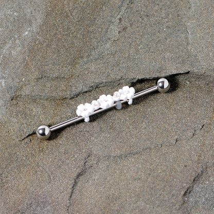 14G Aurora Gem White Flower Industrial Barbell 38mm