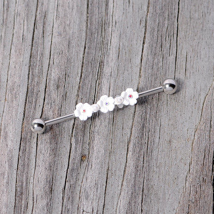 14G Aurora Gem White Flower Industrial Barbell 38mm