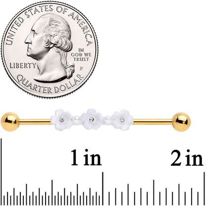 14G Clear Gem Gold Tone Flower Industrial Barbell 38mm