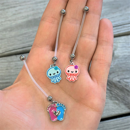 Bundle of Joy Baby Pink Squid Jellyfish Nautical Dangle Pregnancy Belly Ring