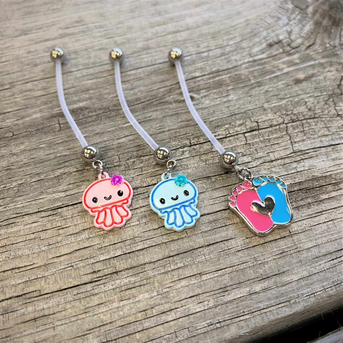 Bundle of Joy Baby Pink Squid Jellyfish Nautical Dangle Pregnancy Belly Ring