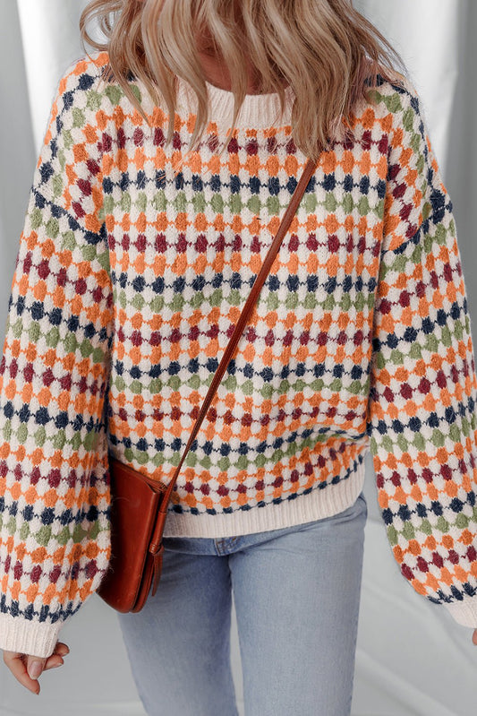 Multicolour Dotty Striped Pattern Knit Drop Shoulder Sweater - Jaico Online Shop