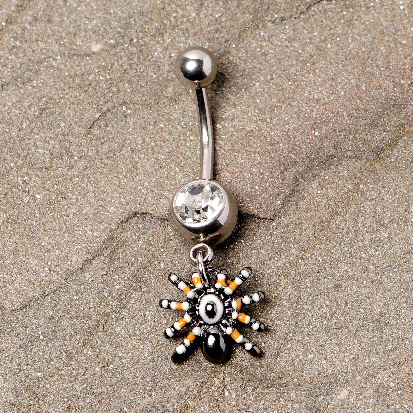Clear Gem Tarantula Spider Halloween Dangle Belly Ring