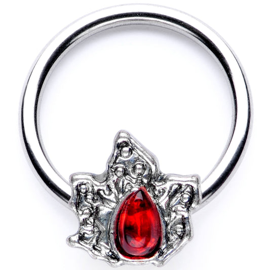 16G 3/8 Red Gem Holly Leaf Holiday BCR Captive Ring