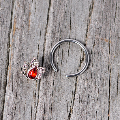 16G 3/8 Red Gem Holly Leaf Holiday BCR Captive Ring